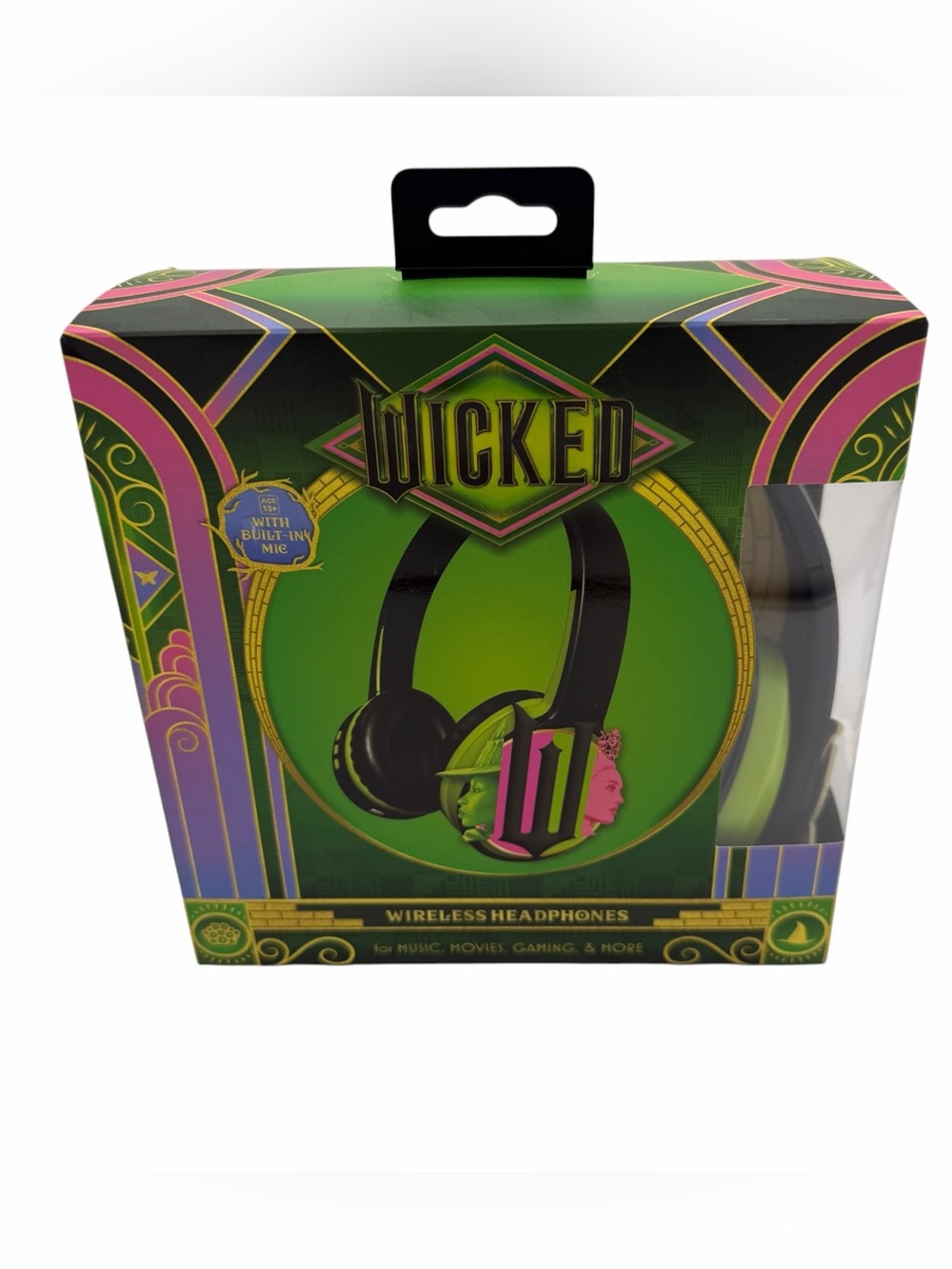 Wicked Wireless Headphones Built-In Mic Green Pink Universal NWOT